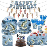 172Pcs Largemouth Bass Fishing Birthday Party Supplies - Gone Fishing Plates Napkins Cutlery Tablecloth Banner Set Serves 24 - Grencian