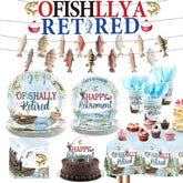 172Pcs Ofishally Retired Fishing Party Supplies - Fishing Theme Plates Napkins Cups Cutlery Banner Tableware Set Serves 24 - Grencian