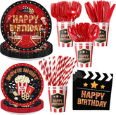 192Pcs Movie Night Birthday Party Decorations Tableware Serves 24 - Grencian