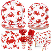 194 Pcs Crab Boil Birthday Party Plates Napkins Cups and Forks - Grencian
