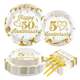 200 Pcs 50th Wedding Anniversary Party Plates and Napkins - Grencian