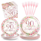 200 Pcs 90th Birthday Party Plates and Napkins - Grencian