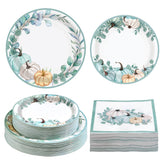 200 Pcs Blue White Pumpkin Party Plates and Napkins - Grencian