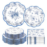 200 Pcs Blue and White Flower Party Plates and Napkins - Grencian