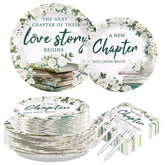 200 Pcs Book Themed Bridal Shower Party Plates and Napkins - Grencian