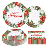 200 Pcs Christmas Poinsettias Party Plates and Napkins - Grencian