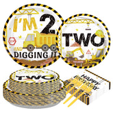 200 Pcs Construction 2nd Birthday Party Plates and Napkins - Grencian