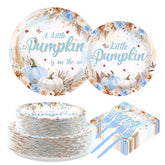 200 Pcs Fall Pumpkin Baby Shower Party Plates and Napkins - Grencian