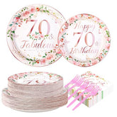 200 Pcs Floral 70th Birthday Party Plates and Napkins - Grencian