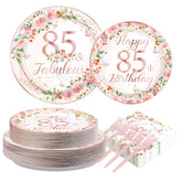 200 Pcs Floral 75th Birthday Party Plates and Napkins - Grencian