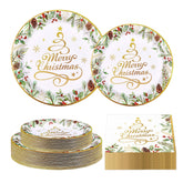 200 Pcs Gold Christmas Tree Party Plates and Napkins - Grencian