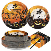 200 Pcs Halloween Evil Pumpkin Party Plates and Napkins - Grencian