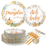 200 Pcs Little Pumpkin Baby Shower Party Plates and Napkins - Grencian