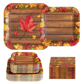 200 Pcs Maple Leaves Square Party Plates and Napkins - Grencian
