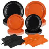 200 Pcs Orange and Black Party Plates and Napkins - Grencian