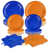 200 Pcs Orange and Blue Party Plates and Napkins - Grencian
