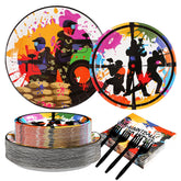 200 Pcs Paintball Neon Party Plates and Napkins - Grencian