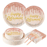 200 Pcs Pink Happy Retirement Party Plates and Napkins - Grencian