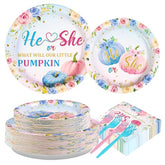 200 Pcs Pumpkin Gender Reveal Party Plates and Napkins - Grencian
