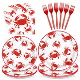 200 Pcs Red Crabs Party Plates and Napkins - Grencian
