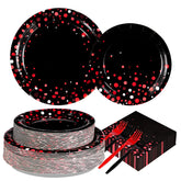 200 Pcs Red Dot on Black Party Plates and Napkins - Grencian