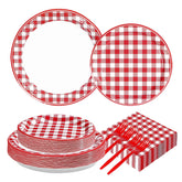 200 Pcs Red Gingham Party Plates and Napkins - Grencian
