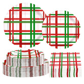 200 Pcs Red Green Buffalo Plaid Party Plates and Napkins - Grencian