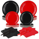 200 Pcs Red and Black Party Plates and Napkins - Grencian