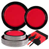 200 Pcs Red and Black Party Plates and Napkins - Grencian