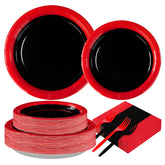 200 Pcs Red and Black Party Plates and Napkins - Grencian