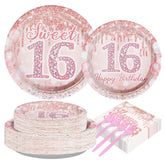200 Pcs Rose Gold 16th Birthday Party Plates and Napkins - Grencian