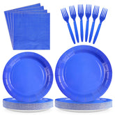200 Pcs Solid Blue Party Plates and Napkins - Grencian