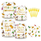 200 Pcs Taco Fiesta Party Square Plates and Napkins - Grencian