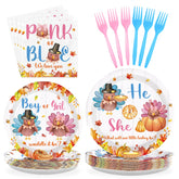 200 Pcs Thanksgiving Gender Reveal Party Plates and Napkins - Grencian
