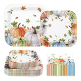 200 Pcs Thanksgiving Pumpkin Square Party Plates and Napkins - Grencian