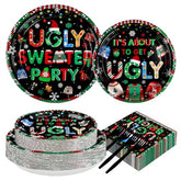 200 Pcs Ugly Sweater Party Plates and Napkins - Grencian