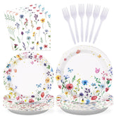 200 Pcs Wildflower Party Plates and Napkins - Grencian