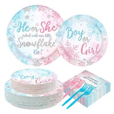 200 Pcs Winter Gender Reveal Party Plates and Napkins - Grencian