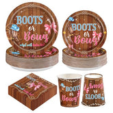 250 Pcs Boots or Bows Party Plates Napkins and Cups - Grencian