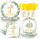 350 Pcs God Bless Party Plates Napkins Cups and Forks - Grencian