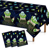 3Pcs Alien Birthday Tablecloth 54" x 108" - Funny UFO Outer Space Green Rectangle Table Cover for Boys Girls - Grencian
