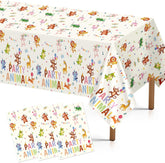3Pcs Animal Parade Birthday Tablecloth 54" x 108" - Jungle Zoo Safari Rectangle Table Cover for Baby Shower - Grencian