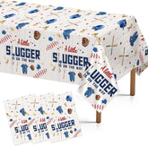 3Pcs Baseball Baby Shower Tablecloth 54" x 108" - A Little Slugger is on the Way Rectangle Table Cover for Boys - Grencian