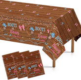 3Pcs Boots or Bows Gender Reveal Tablecloth 54" x 108" - Blue or Pink Cowboy Western Rectangle Table Cloth - Grencian