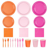 420 Pcs Pink Orange Plates Napkins Cups Forks - Grencian