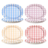 48 Pcs Pastel Gingham Oval Paper Plates - Grencian