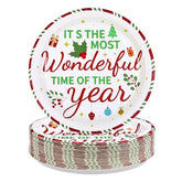 50 Pcs 10 Inch Christmas Wonderful Time Party Paper Plates - Grencian