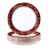 50 Pcs 10 Inch Red Black Gingham Party Paper Plates - Grencian