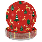 50 Pcs 10 Inch Red Pine Deer Party Paper Plates - Grencian