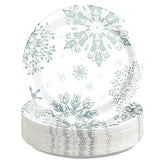 50 Pcs 10-inch Blue Snowflake Party Paper Plates - Grencian